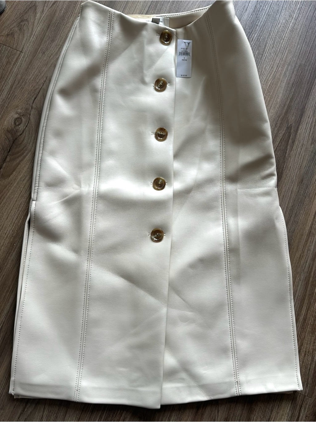 Banana Republic Cream Faux Leather Button-Front Pencil Skirt